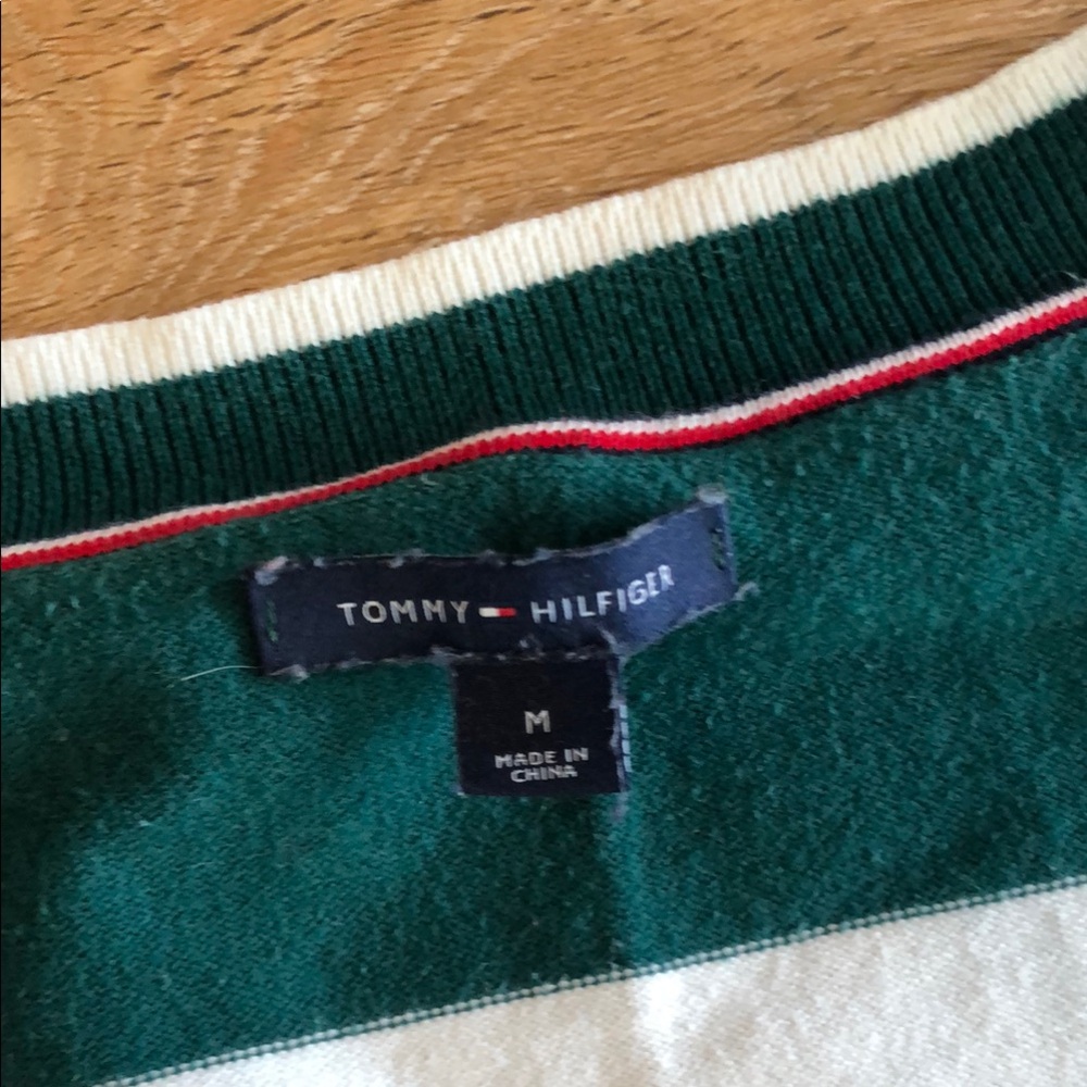 Tommy Hilfiger Green White Blue V-Neck Sweater - Picture 3 of 3